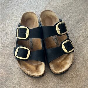 Birkenstock Black Sandals with Gold Accents